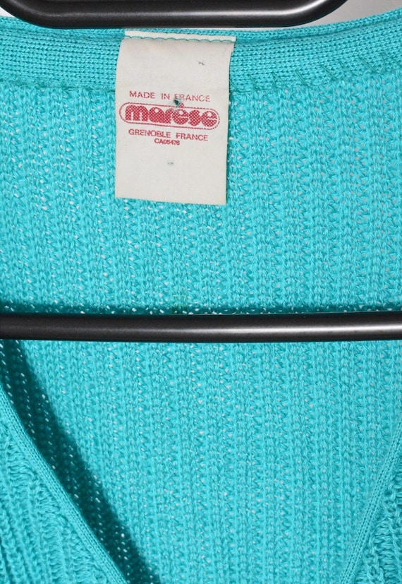 Vintage 70s Turquoise Blue Ribbed Knit Cardigan S… - image 5