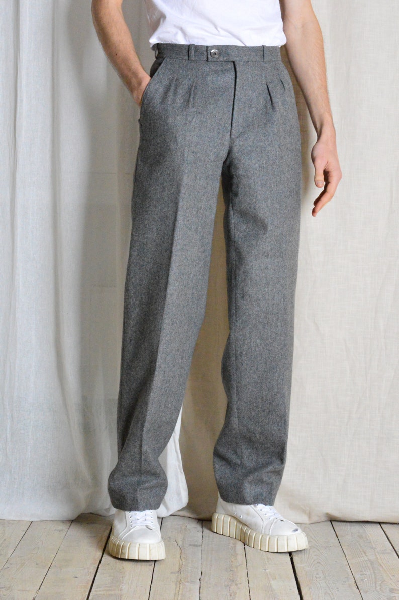 Vintage des années 90 gris minimaliste laine plissé pantalon pour homme taille 27 po image 7