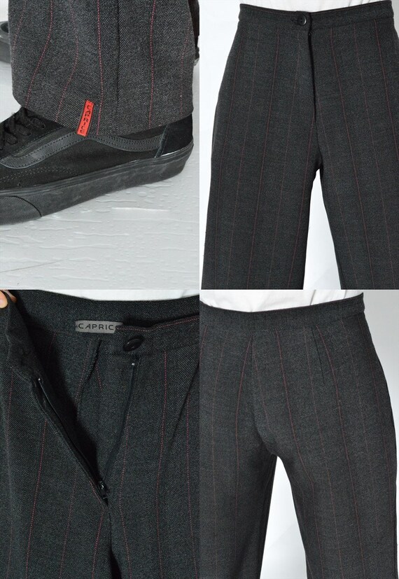 パンツ used dark gray wide stripe slacks Vintage 90s Dark Gray Striped Wide Leg Womens Pants