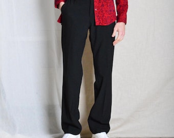 Pantaloni da uomo vintage anni '90 in misto lana, formali, minimalisti, neri, taglia 31, taglia S