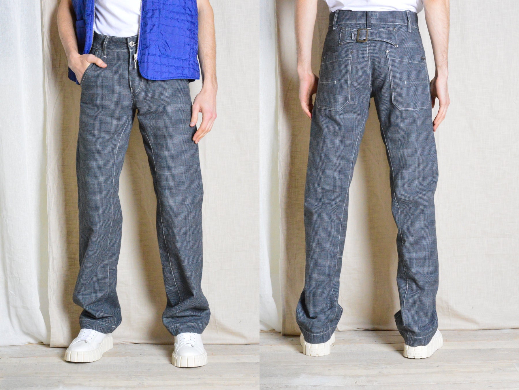 Y2K Grey Houndstooth Check Pants Waist Size 28 in XS - Etsy