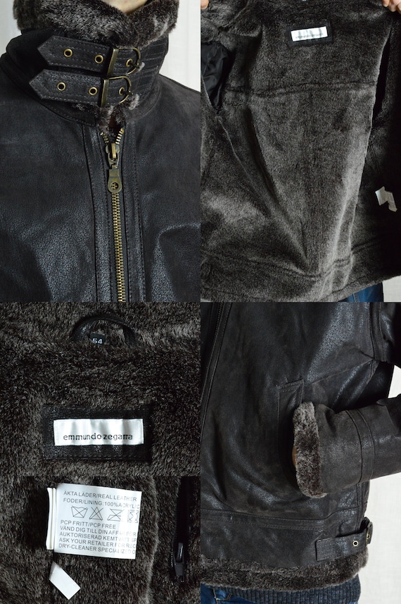 Vintage 90s Dark Brown Warm Lining Grunge Winter Zipper Leather 