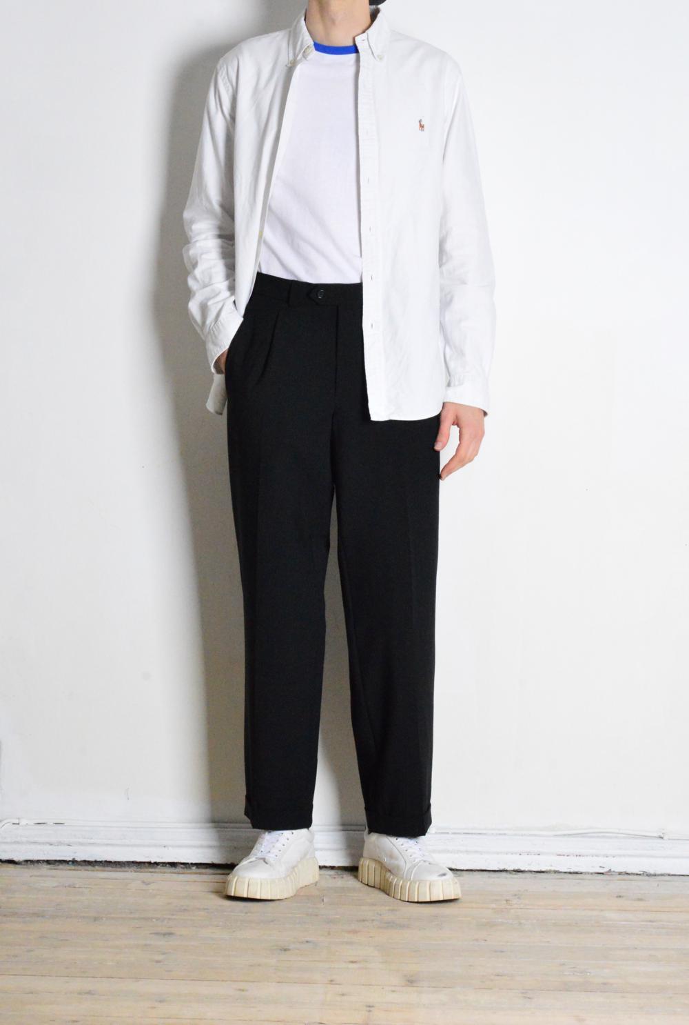 Vintage 90s Black Minimalist Formal Wool Blend Mens Pants Pleated