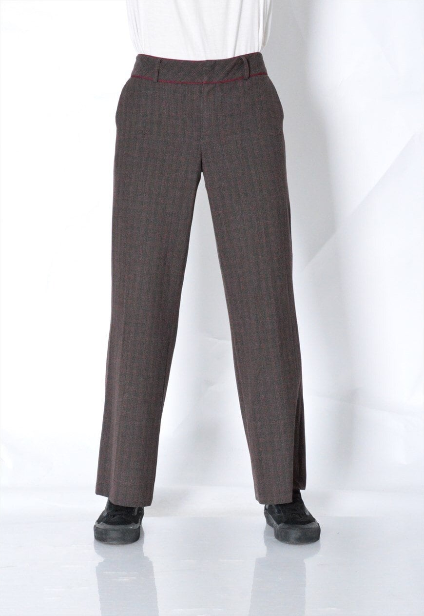 Y2K Vintage Gray Burgundy Check Womens 
