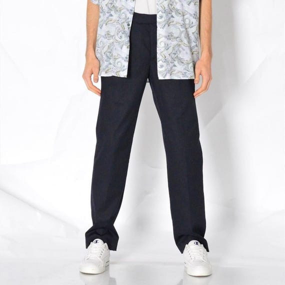 タイムセール 探し方 Y2K Navy Blue Formal Pleated Pants Mens Minimalist Slacks パンツ