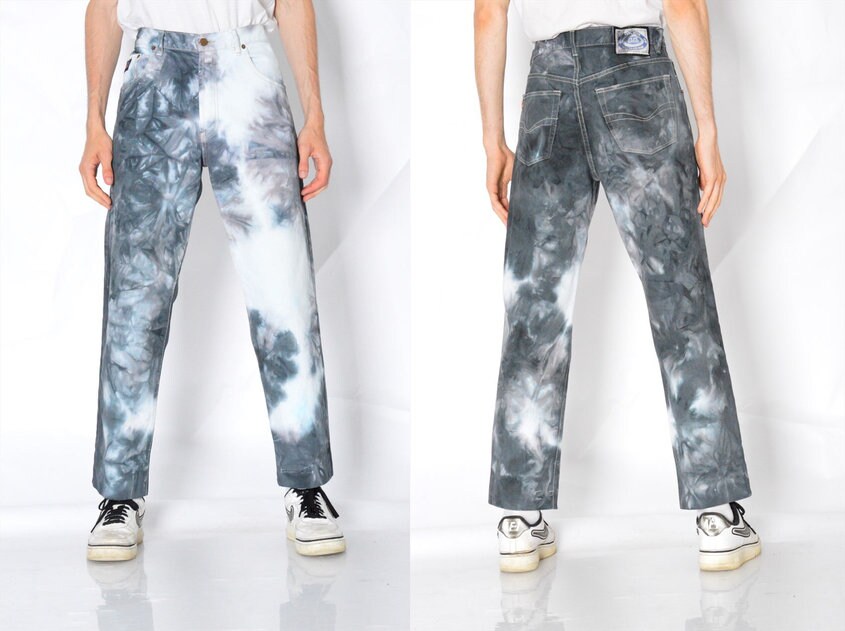 Vintage 90s Reworked Gray White Tie Dye Jeans Mens Denim Pants