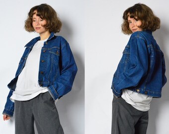 Y2K Vintage Blue Lightweight Cropped Womens Grunge Denim Jacket Size S