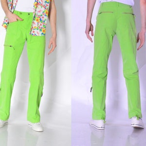 Y2K Unisex Neon Bold Lime Green Shell Cargo Pants waist size 27 In XS