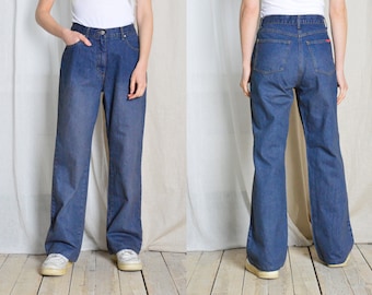 Y2K verblasste blaue Damen Jeans mit weitem Bein Taille Größe 30 In mittlerer