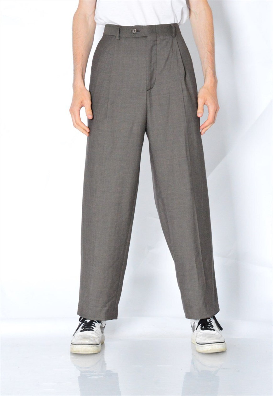 Vintage 90s Brown Lightweight Wool Pleated Pants Mens Trousers | Etsy