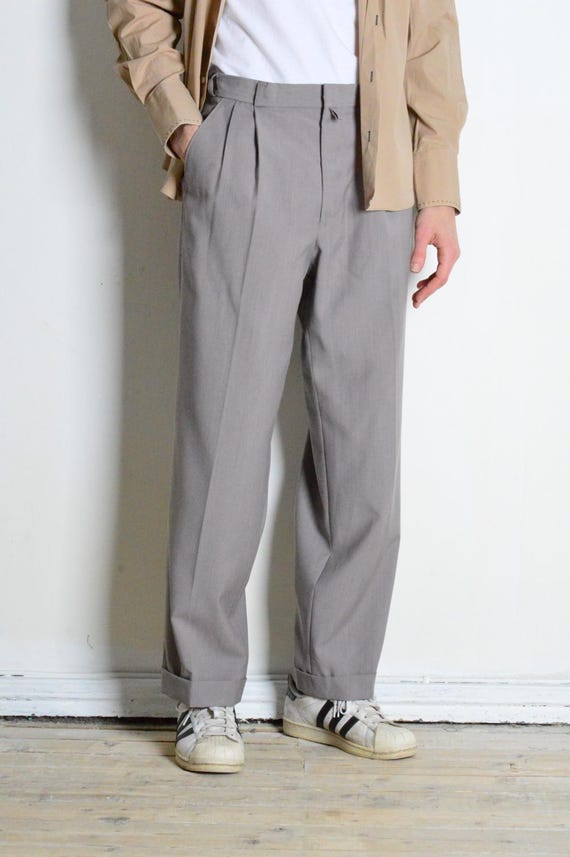 Vintage 80s Gray Wool Blend Pleated Formal Mens Pants Slacks Waist