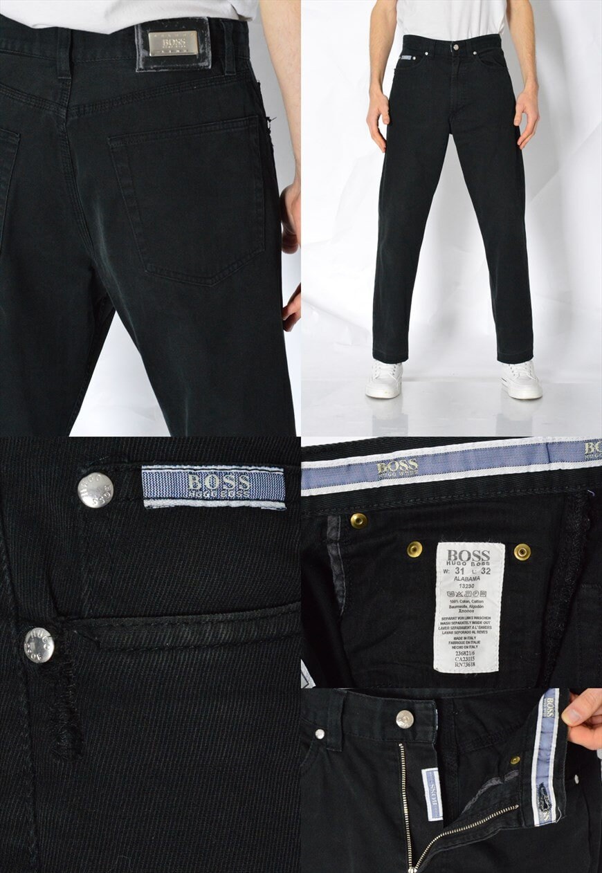Vintage 90s Hugo Boss Black Jeans Mens Minimalist Denim Pants 