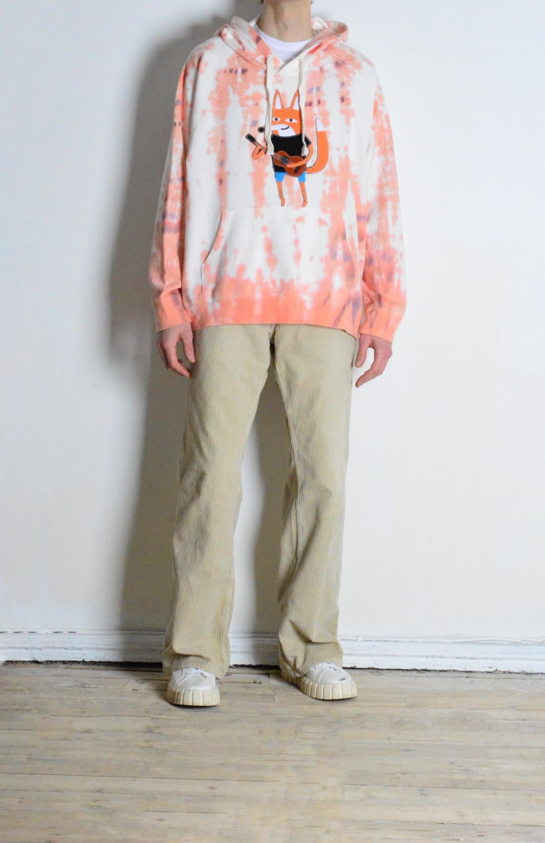 Y2k Vintage Reworked Upcycled White Peach Tie Dye Fox Patch Music