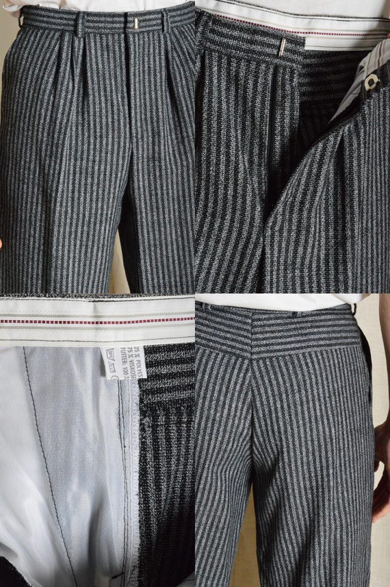 Vintage 70s Gray Striped High Waist Pleated Mens Pants Formal