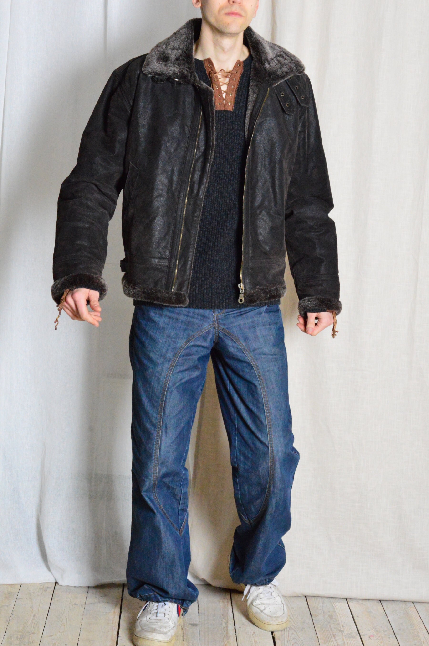 archive 90s grunge far leather jacket