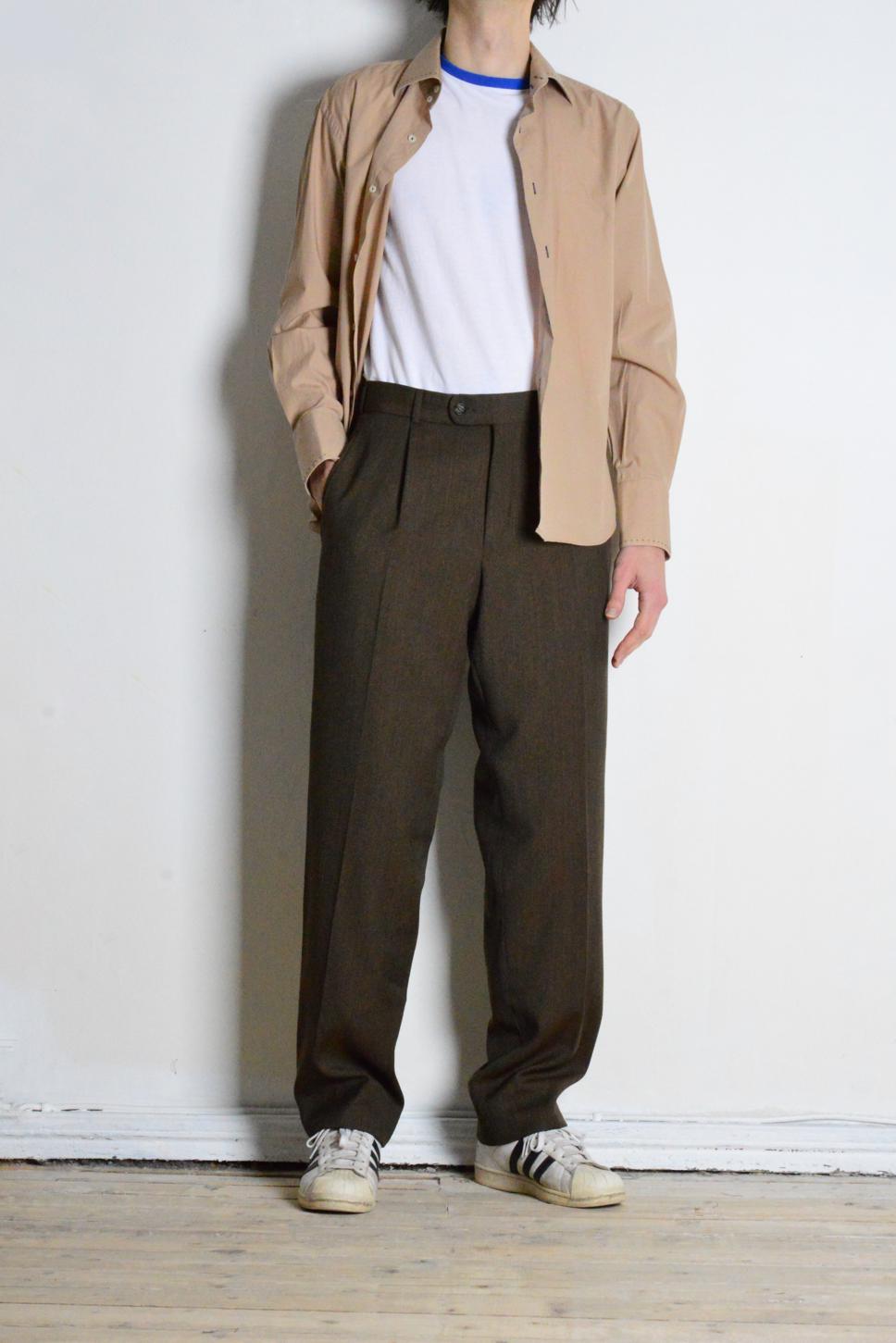 Vintage 90s Brown Wool Minimalist Pleated Scandi Mens Pants Formal