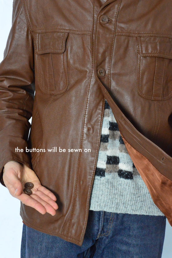 Vintage 70s Brown Minimalist Leather Jacket Size M - image 10