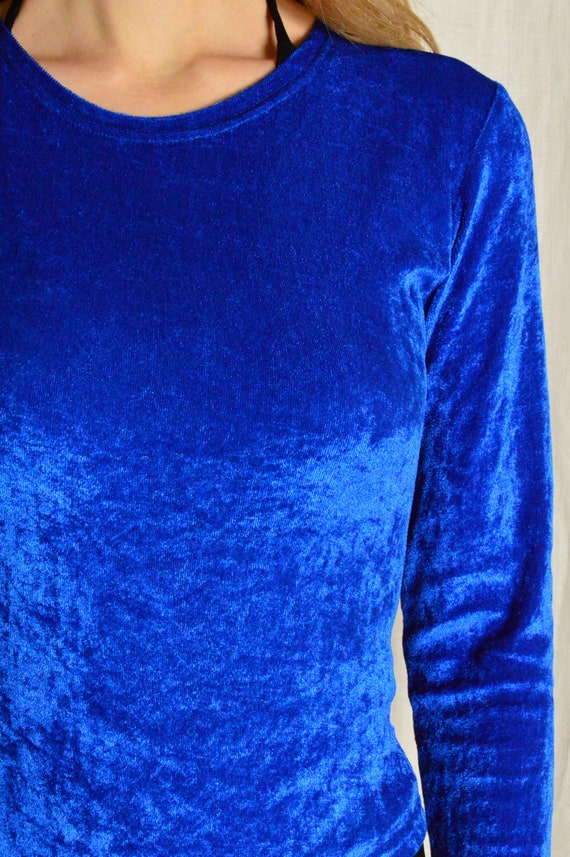 Vintage 90s Blue Velvet Long Sleeve Bodysuit Small - image 3