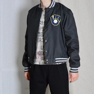Y2K Dunkelgraue Baseball MLB Herren Varsity Bomber Jacke Size Large L