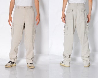 Y2K Beige Minimalist Work Wear Mens Cargo Pants Waist Size 37 In L