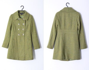 Y2K Green Wool Blend Womens Minimalist Coat Size XS