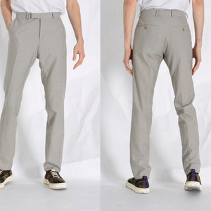 Y2K Vintage Beige Grey Wool Blend Minimalist Pants Mens Formal Trousers Waist Size 31 In