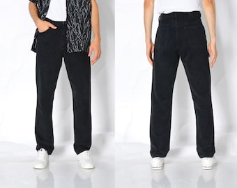vintage années 90 Délavé Noir Corduroy Homme Pantalon Taille Taille 30 En S