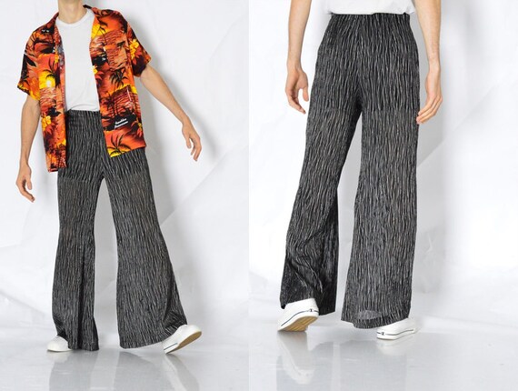 【超安い】 Unisex 90s Vintage Black Lightweight Graphic Striped Wavy パンツ