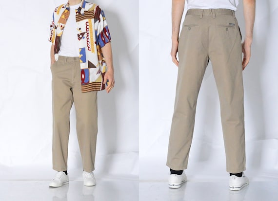パンツ wide chino pants 90s vintage Vintage 90s Beige Minimalist Mens Chinos Pants Preppy Trousers