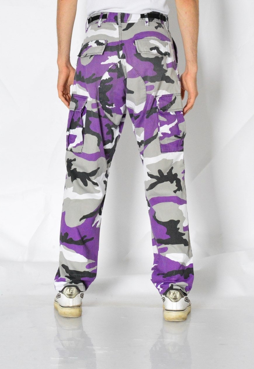 purple cargo camo pants