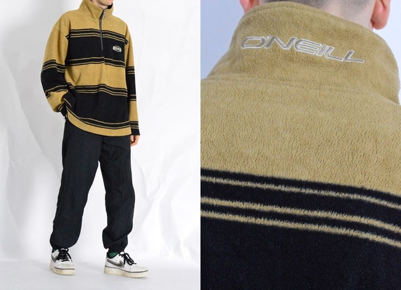 Vintage 90s O'Neill Beige Black Striped Zipper Fle