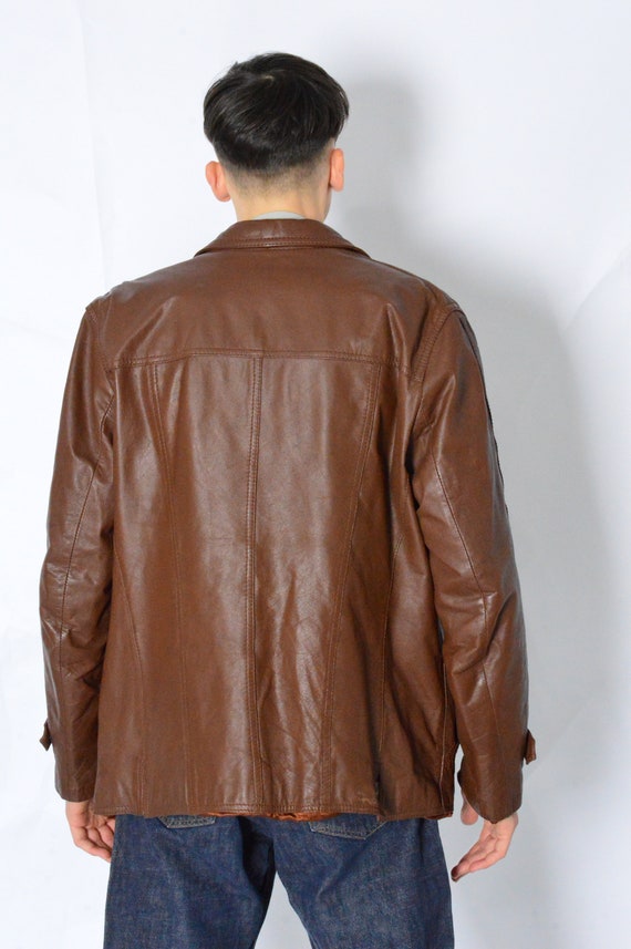 Vintage 70s Brown Minimalist Leather Jacket Size M - image 5