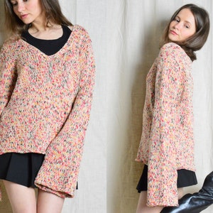 Y2K Colourful Knit V-Neck Bell Sleeve Sweater Size M