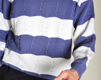 Pull Vintage South Pole Bleu Ombre - Taille M Unisexe En Tricot Blanc