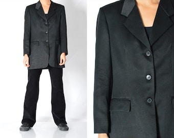 Vintage 90s Black Minimalist Single Breasted Blazer Womens Formal  Preppy Jacket Size M