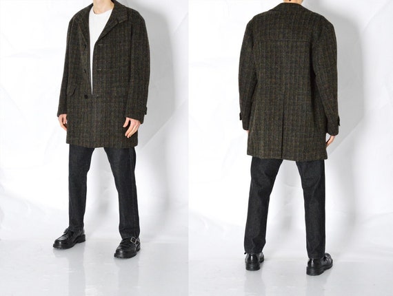 Vintage 70s Khaki Green Wool Jacket Mens Minimali… - image 1