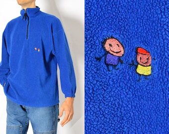 vintage 90s bleu brodé amis fermeture éclair polaire homme sweat-shirt taille s