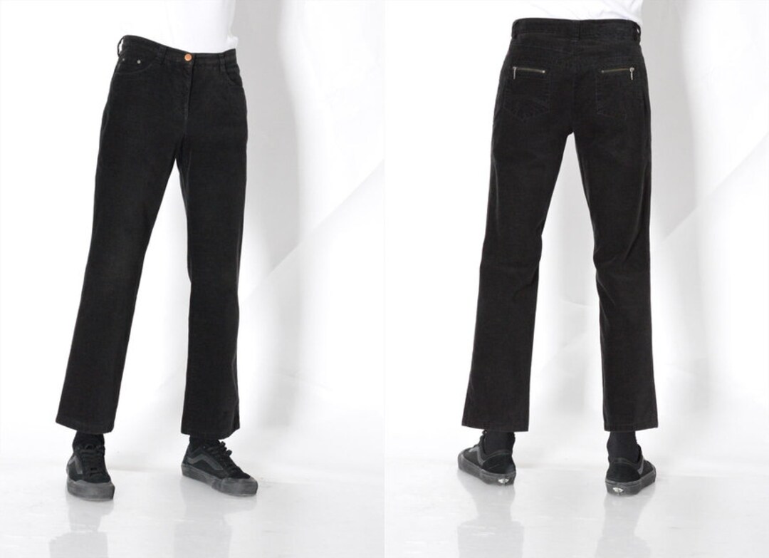 Y2K Black Velvet Womens Pants Minimalist Trousers Waist Size 28 in S Etsy