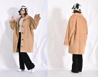 Vintage 90s Beige Coat Womens Minimalist Jacket Size Large