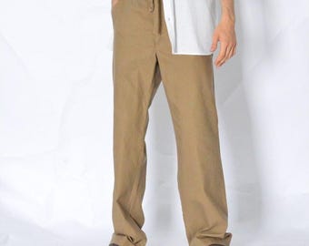 Pantalones minimalistas unisex de algodón beige y marrón Y2K, talla de cintura 35 en M