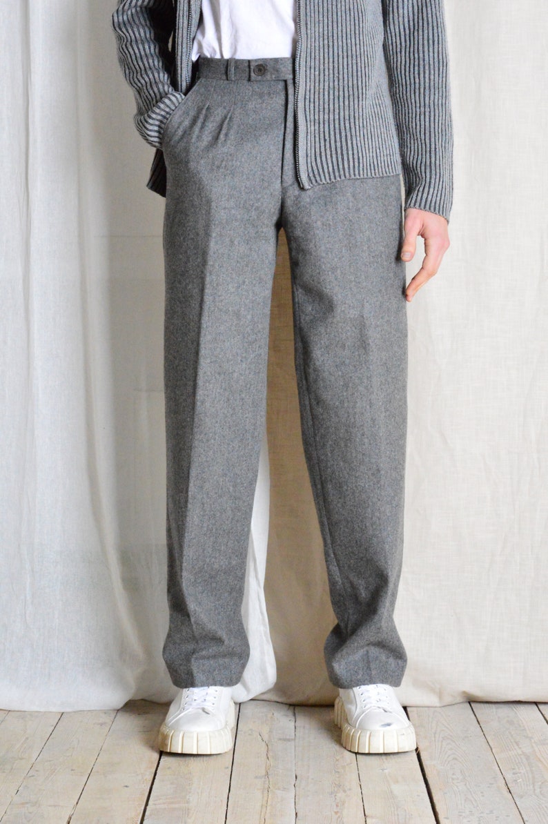 Vintage des années 90 gris minimaliste laine plissé pantalon pour homme taille 27 po image 2