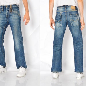 Y2K Faded Blue Distressed Grunge Jeans Mens Denim Pants Waist Size 30 In S
