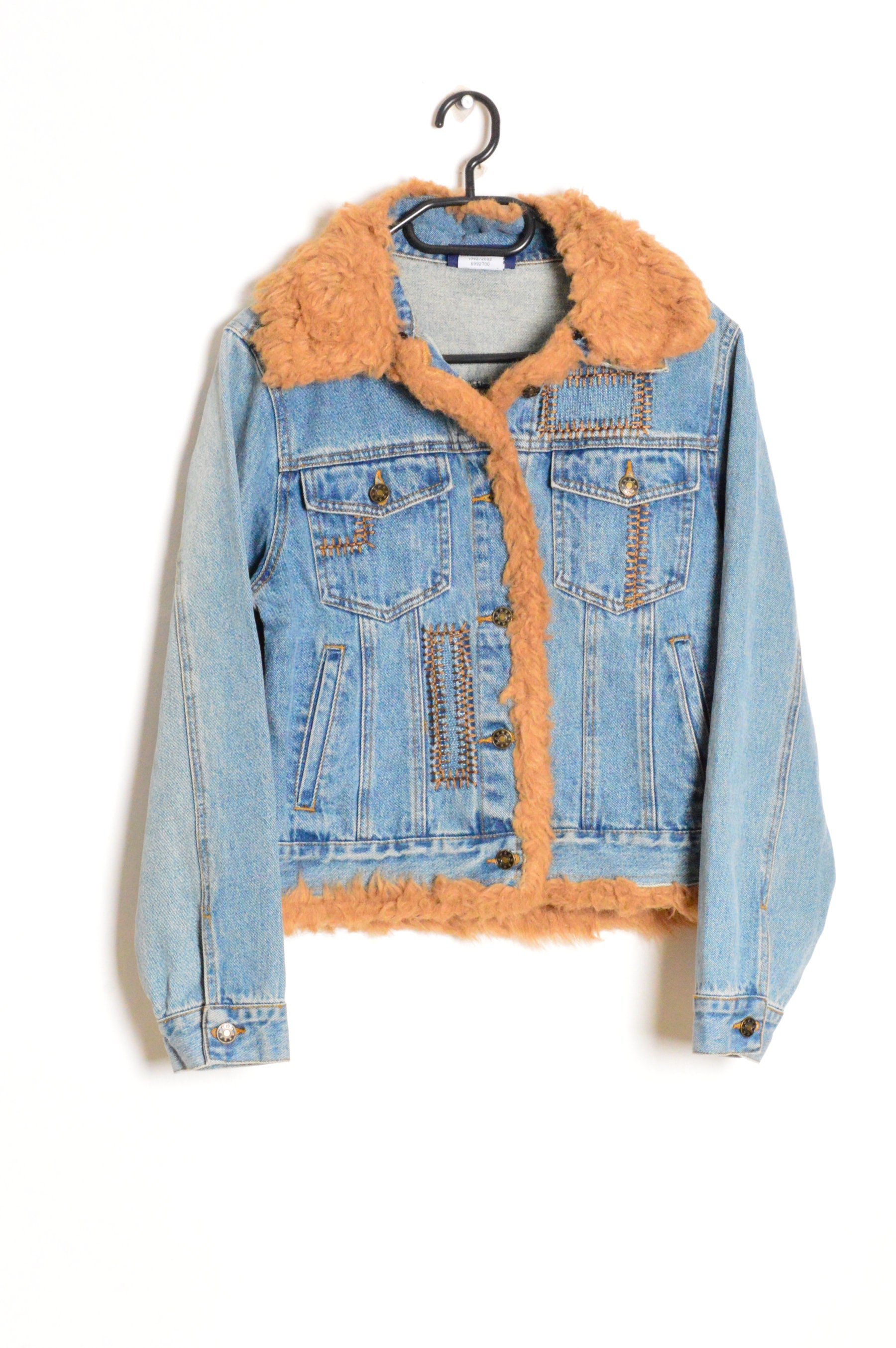 Y2K Light Blue Faux Fur Penny Lane Style Denim Womens Grunge