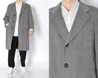 Vintage 90s Gray Minimalist Wool Coat Mens Formal Overcoat Size L