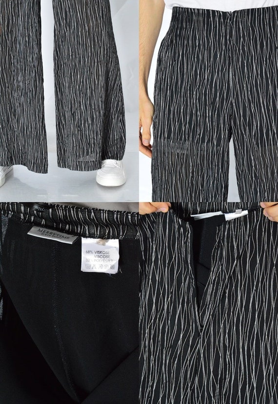 Vintage 90s Unisex Black Wavy Striped Graphic Lightweight Flare