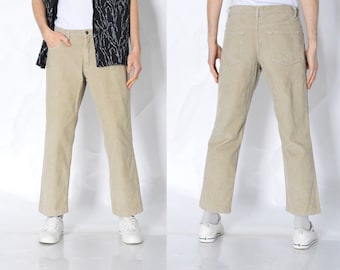 Vintage 90s Beige Corduroy Pants Mens Minimalist Trousers Waist Size 32 In M