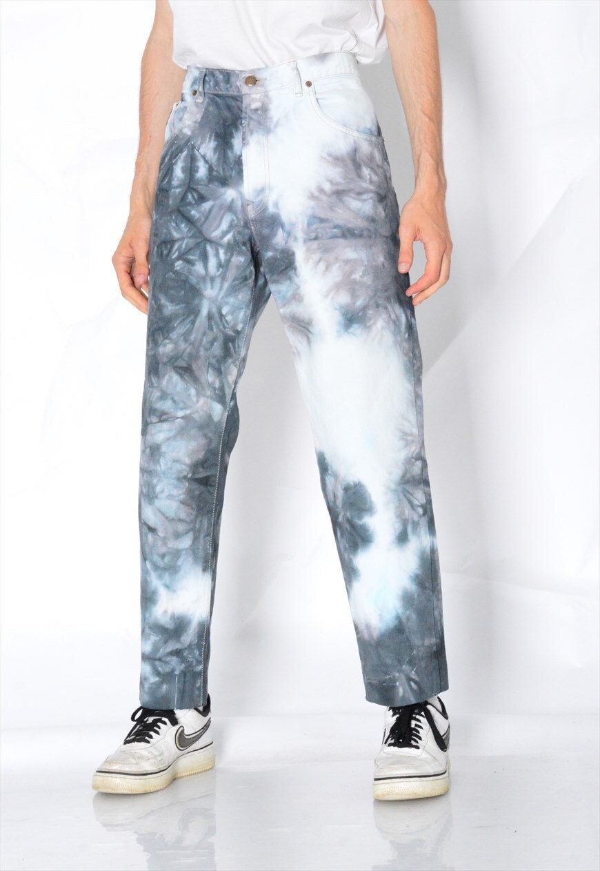 Vintage 90s Reworked Gray White Tie Dye Jeans Mens Denim