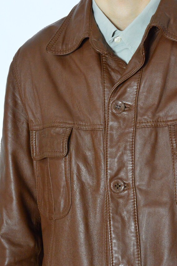 Vintage 70s Brown Minimalist Leather Jacket Size M - image 7