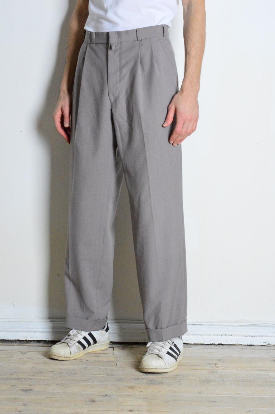 Vintage 80s Gray Wool Blend Pleated Formal Mens Pants Slacks Waist