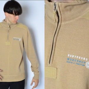 Y2K Vintage Beige Knit Grunge Zipper Mens Jumper Size L